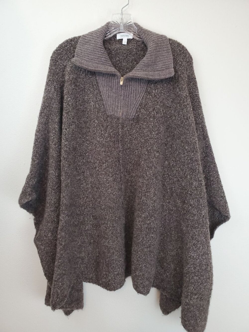 Haven boucle knit merino wool pullover poncho sweater